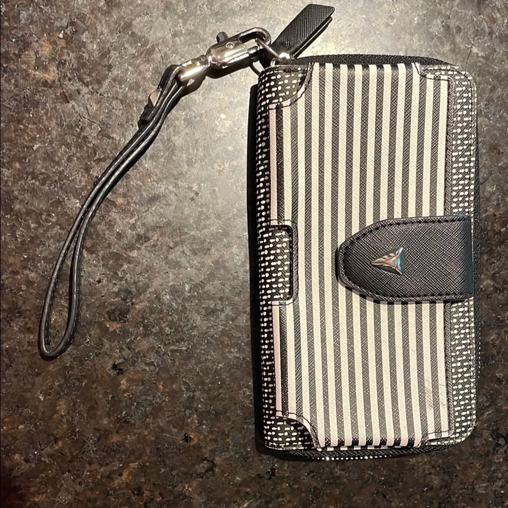 Stella and Dot Black and White Striped Phone Wallet